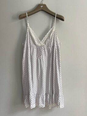 Victoria's Secret White and Black Polka Dot Lace-Trim Chemise